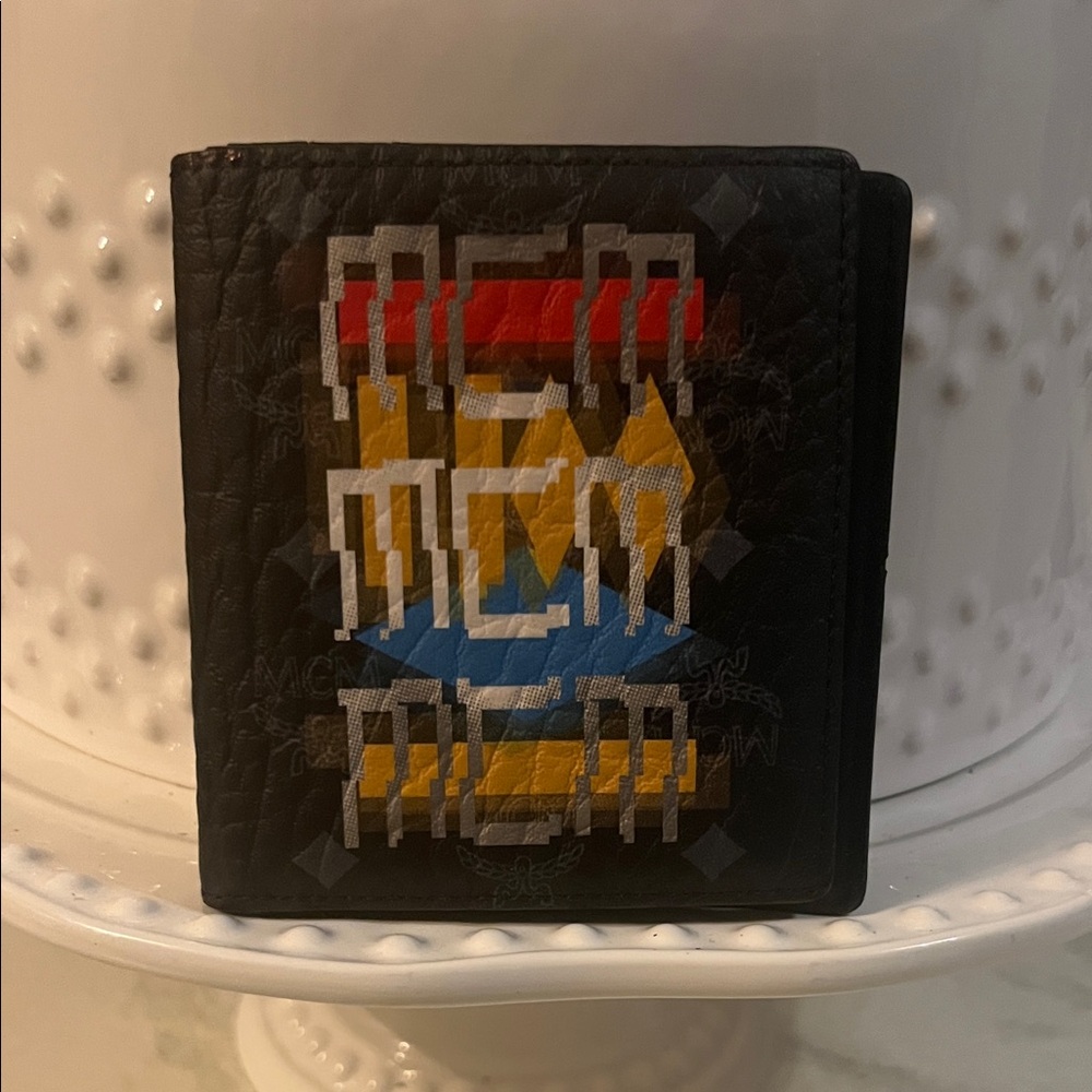 MCM Black Wallet with Multicolor Logo